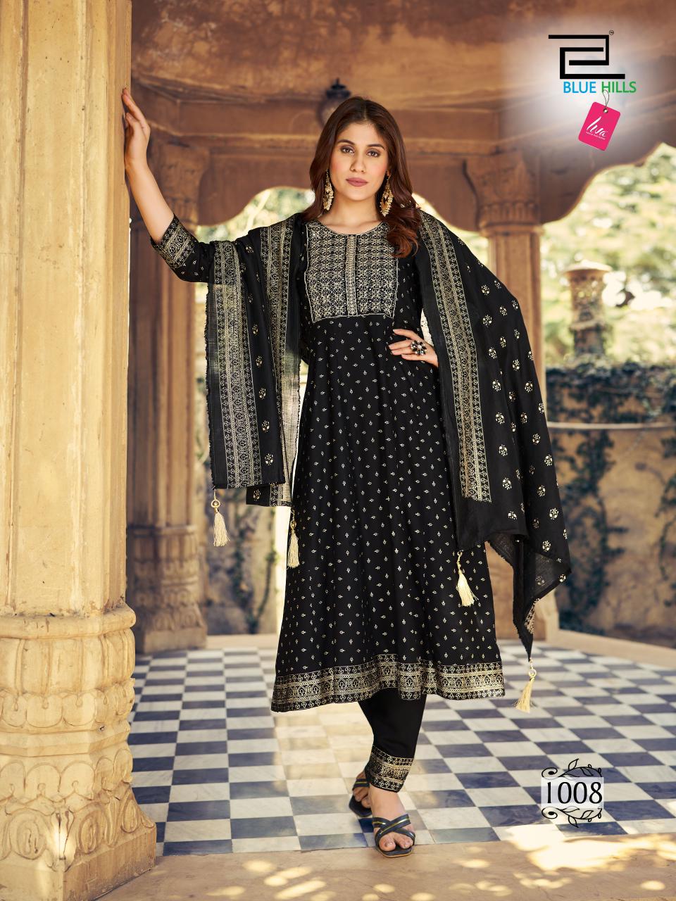 Meera By Blue Hills Rayon Printed Anarkali Kurti With Bottom Dupatta Wholesale Market In Surat